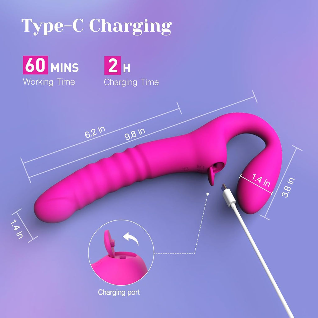 Anal Toys with 7 Vibration & 7 Thrusting Modes, Double-Ended Dildo for Women