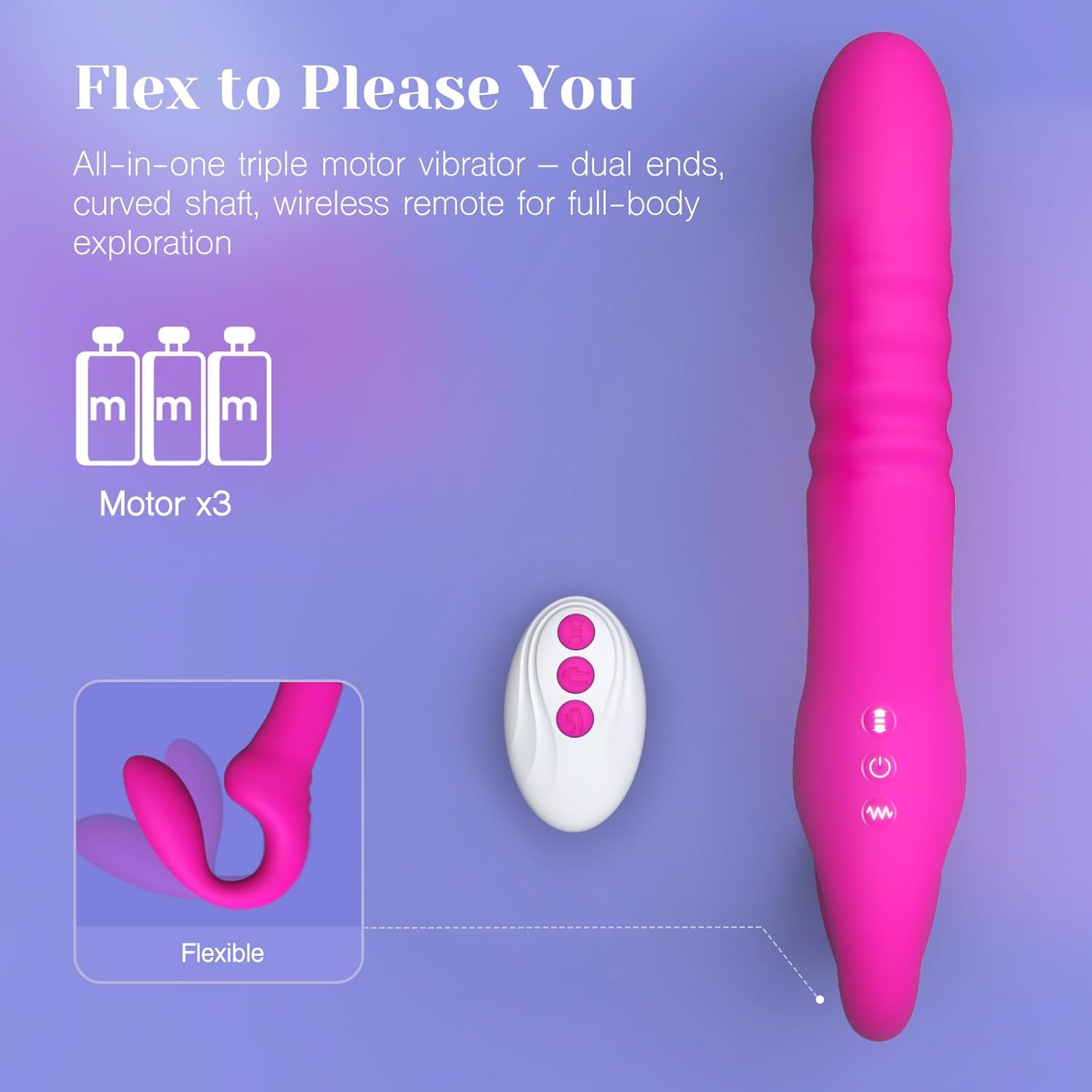 Anal Toys with 7 Vibration & 7 Thrusting Modes, Double-Ended Dildo for Women