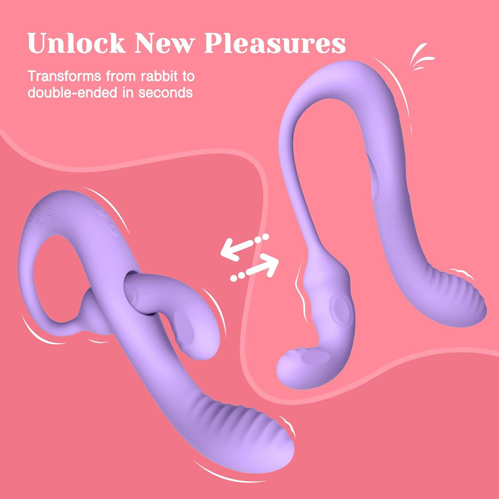 Transformable Rabbit Vibrators for Women, Clitoral & G-Spot Anal Stimulation, Soft Double-Ended Dildos for Solo & Partner