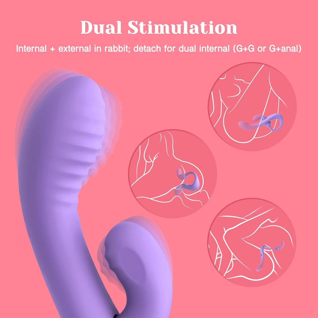 Transformable Rabbit Vibrators for Women, Clitoral & G-Spot Anal Stimulation, Soft Double-Ended Dildos for Solo & Partner