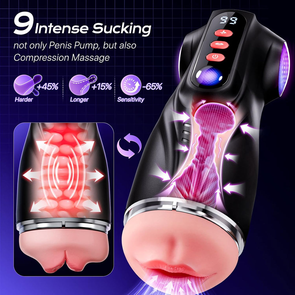 3 Sleeves Sets AI Sync Pocket Pussy Penis Pump with 9 Sucking & 9 Vibrating