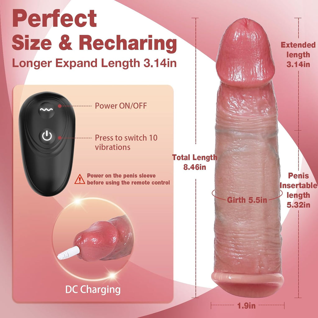 Male Sex Toys for Men Penis Extender Dildo Vibrating Cock Ring Sleeve 10 Mode Remote Control