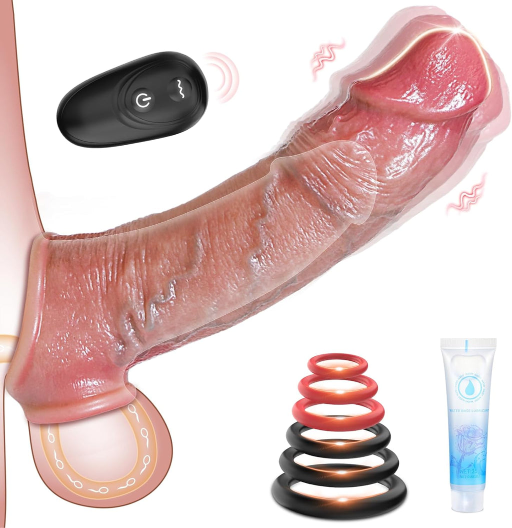 Male Sex Toys for Men Penis Extender Dildo Vibrating Cock Ring Sleeve 10 Mode Remote Control