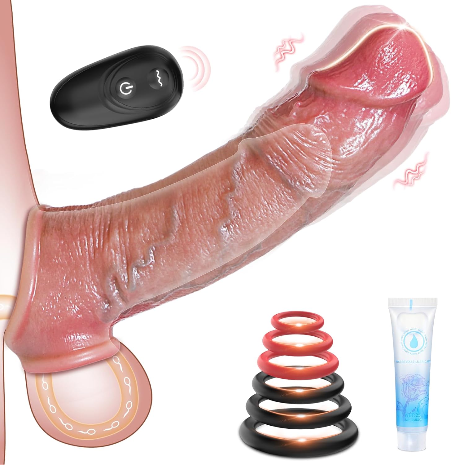 Male Sex Toys for Men Penis Extender Dildo Vibrating Cock Ring Sleeve 10 Mode Remote Control