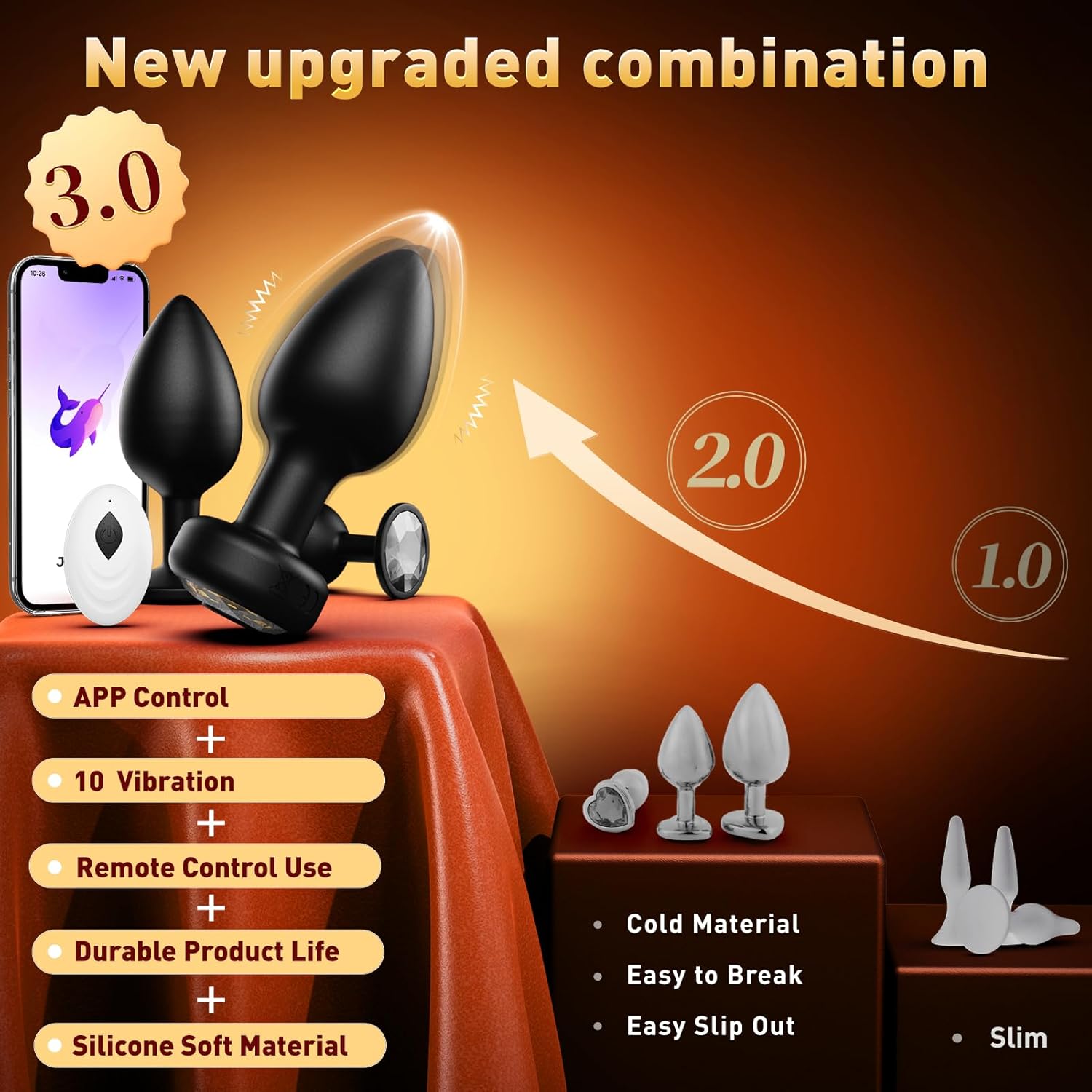 Anal Plug Vibrating Butt Plug, Adult Sex Toys 3PCS Silicone Anal Plugs, Anal Sex Toys with Remote Control 10 Vibrating Vibrator