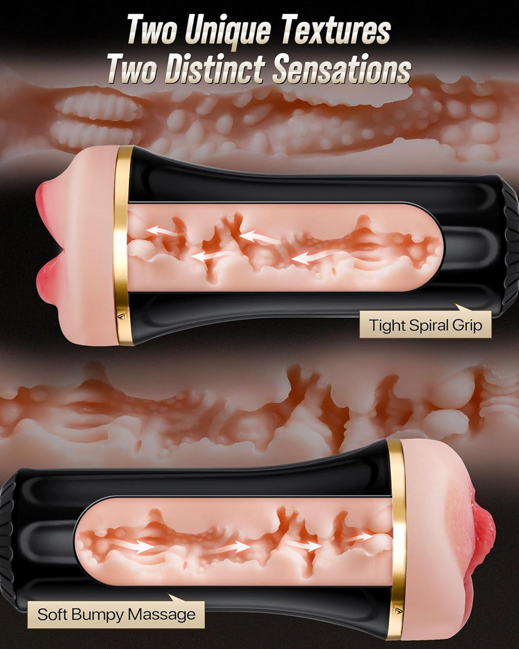 7.5in Pocket Pussy & Mouth Textured Soft Fleshy TPE Channel Sex Toys for Men