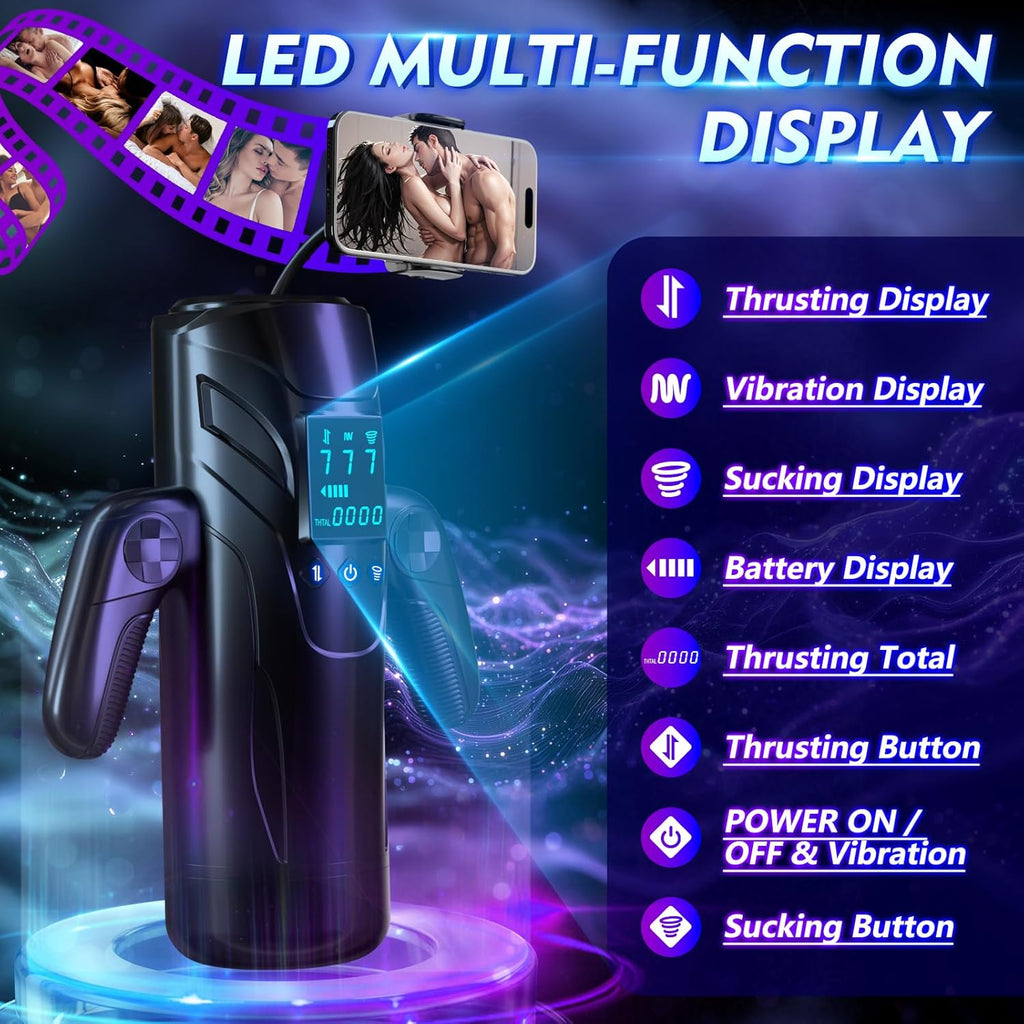 Automatic Masturbators with Phone Holder & LED, Blowjob Sex Machine Pocket Pussy