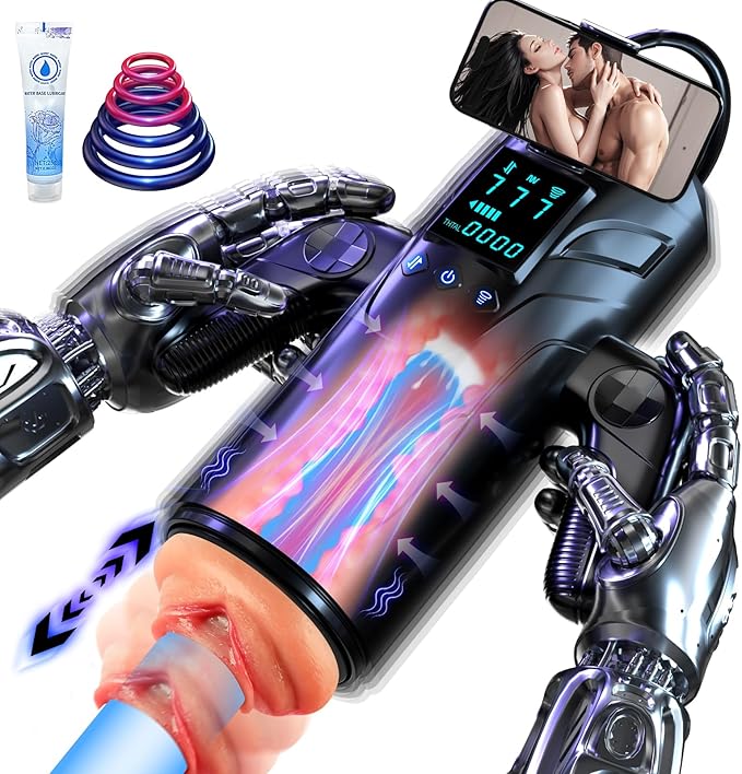 Automatic Masturbators with Phone Holder & LED, Blowjob Sex Machine Pocket Pussy